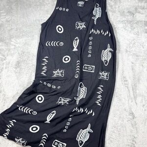 Exist Women’s Plus 3X Cotton Tank Maxi Dress Black Fish Print Sleeveless Casual